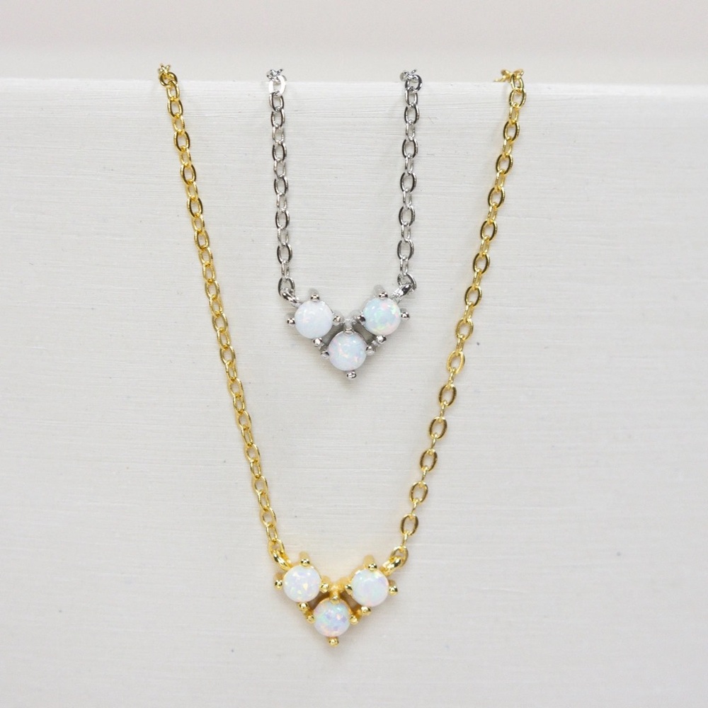 Gold / Silver Opal Pearl Necklace, Dainty Minimalist October Birthstone